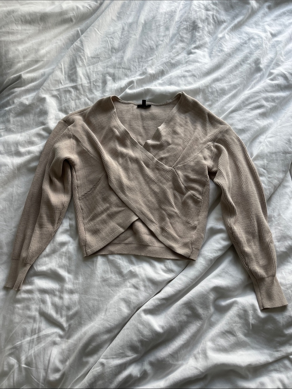 Dynamite Wrap-Front V-Neck Sweater - Beige